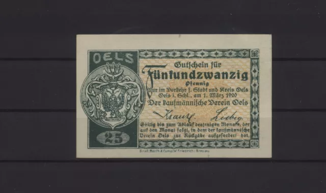 [21523] - NOTGELD OELS (heute: Oleśnica), Kaufmännischer Verein, 25 Pf, 01.03.19