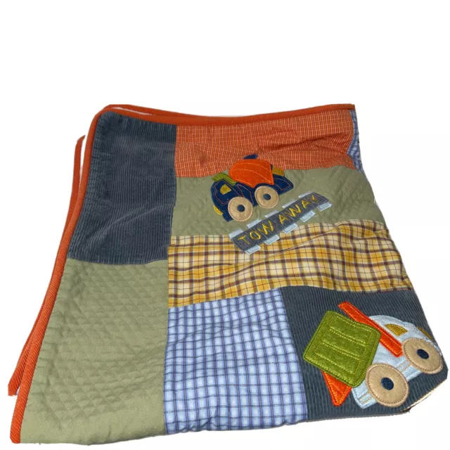OshKosh Baby Quilt Under Construction 36”x44” Blue Orange Green Trucks