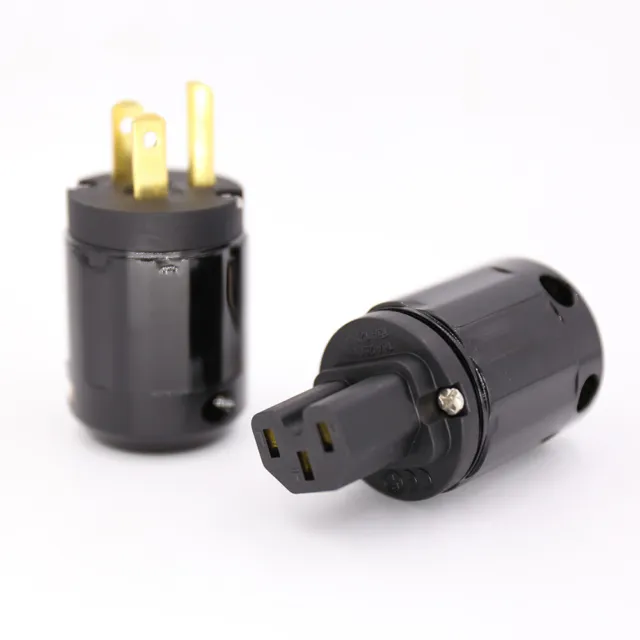 24K Gold Plated Pole US Power Plug IEC Connector for HIFI Audio Power Cable DIY