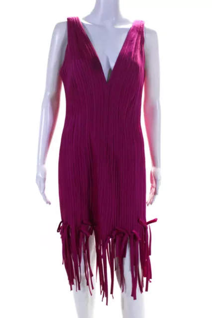 Tadashi Womens V Neck Sleeveless Fringe Trim Dress Pink Size 16