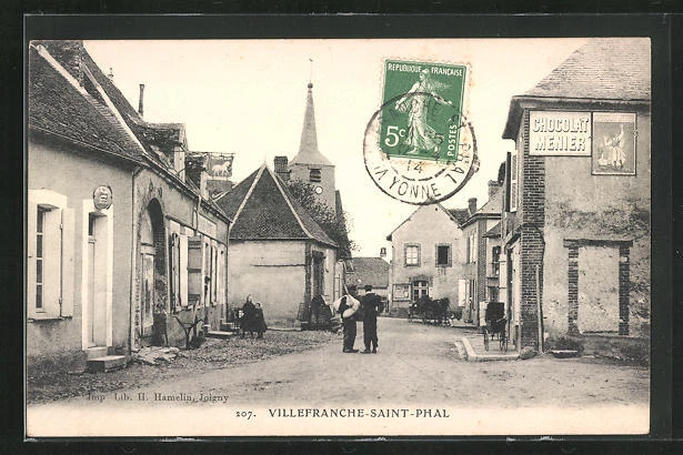 1914 CPA Villefranche-Saint-Phal, une Rue et Chocolat Menier