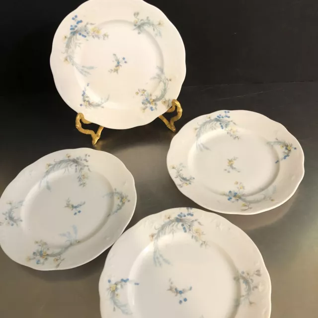 Syracuse China Dessert Plates Set 4 OPCo Made USA Blue Floral Vines Replacement