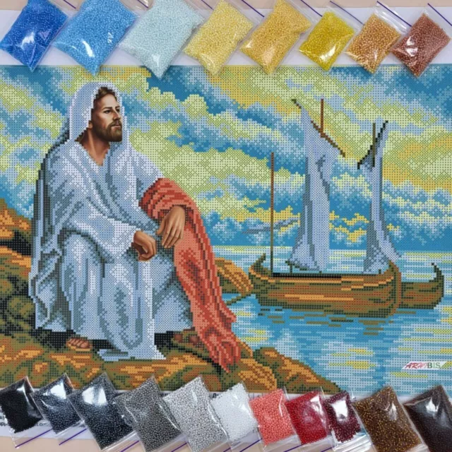 Kit de bordado de cuentas de Jesús, bordado de cuentas estampadas DIY,...