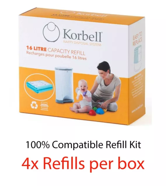 Korbell Nappy Bin Refills 4, 8 or 12 refill for 16L bin - 100% Compatible