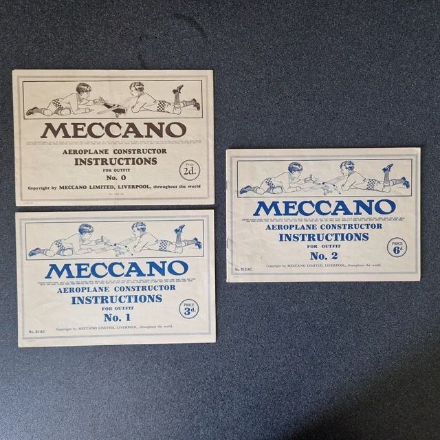 Lot De 3 Manuels Meccano - Liverpool - Constructeur D'avion N°0, 1, 2 - Origine