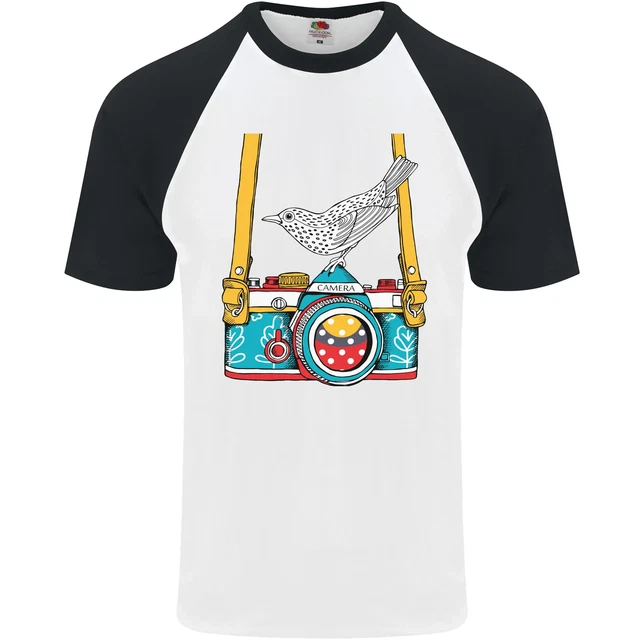 Fotocamera Con Un Uccello Fotografo Fotografia Uomo S/S Baseball T-Shirt