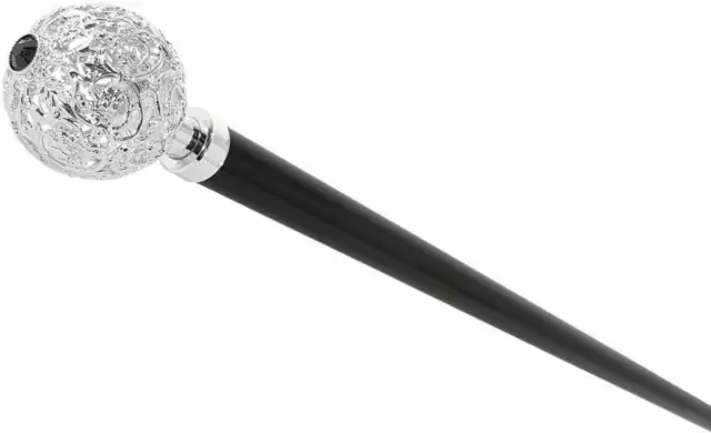 Chrome Plated Filigree Sphere Handmade Victorian Handle brass wands-walking cane