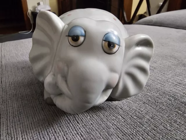 Sad Elephant Vintage Gray Piggy bank with Pink Polka Dots/ Rare