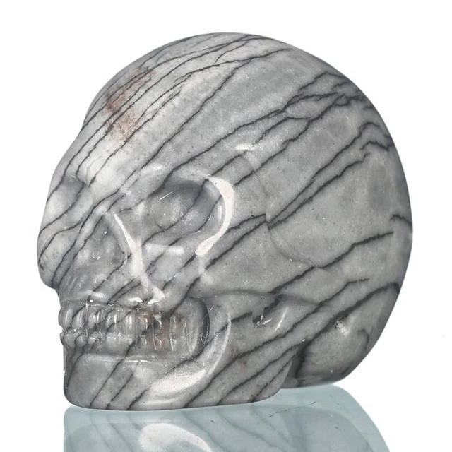 Calavera de cristal de jaspe natural tallado a mano de 1,54" #36F25