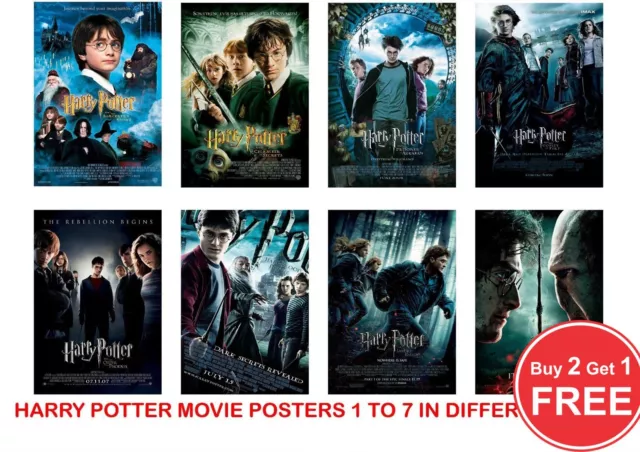 Harry Potter 1 to 8 Movie Posters Print in Sizes A0-A1-A2-A3-A4-A5-A6-MAXI - C24