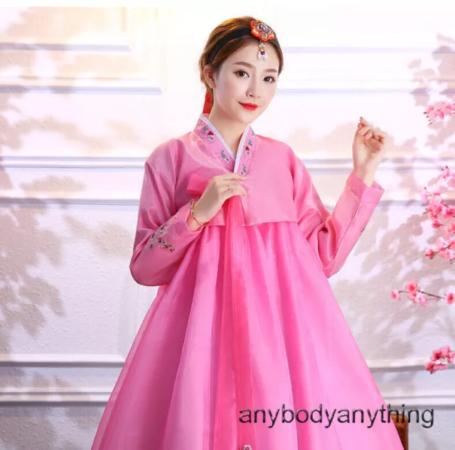 Hanbok Womens Korean Style Traditional Dress National Costumes Kimono Pink Color
