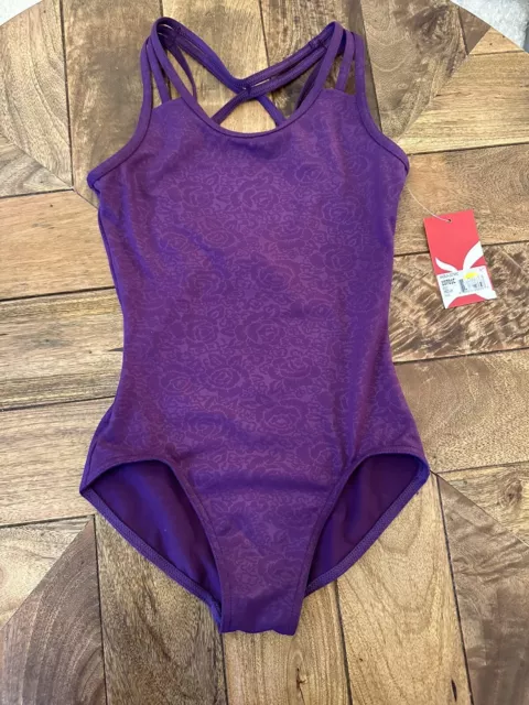 New! Capezio Purple Strappy Back Dance Gymnastic Leotard Child Medium