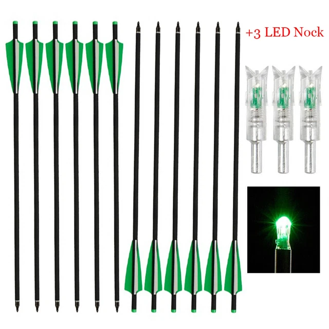 Archery 12X 20" Carbon Crossbow Bolts Arrows + 3X LED Lighted Nock Night Hunting