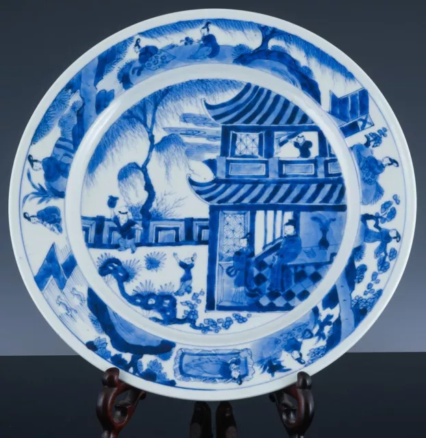 Very Fine Chinese Blue & White Story Landscape Porcelain Plate Kangxi Period