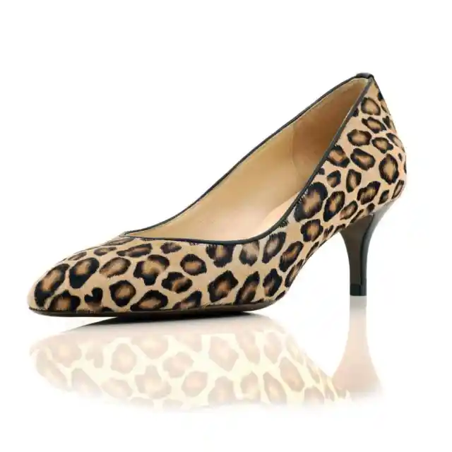 Joan Oloff Women's Callie Kitten Heels Leopard Haircalf Print Heels US 6.5
