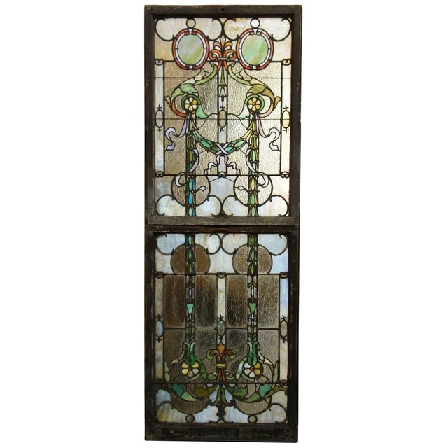 Antique American Brooklyn Hall of Records Leaded, Stained Glass Window c. 1885