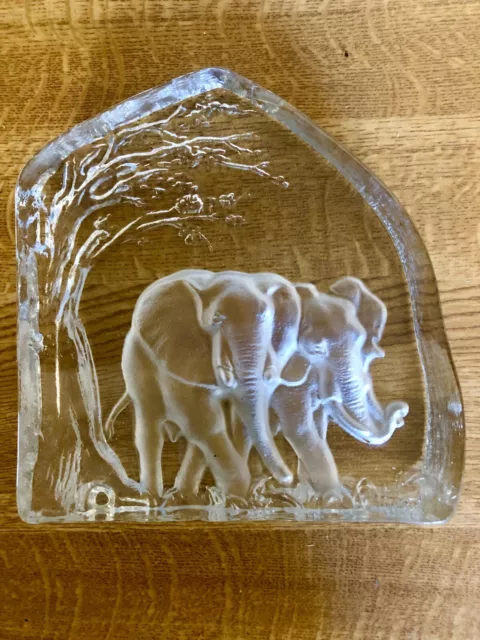1981 Goebel Made W Germany Kristallglas Tier Zoo 2 ELEFANTEN Briefbeschwerer