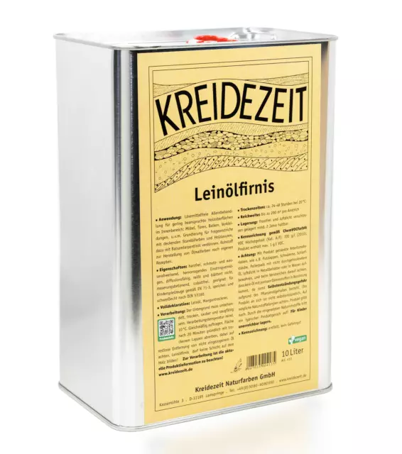 (10,49 EUR/l) Kreidezeit Leinölfirnis 10L Holzöl Schutz lösemittelfrei Vegan