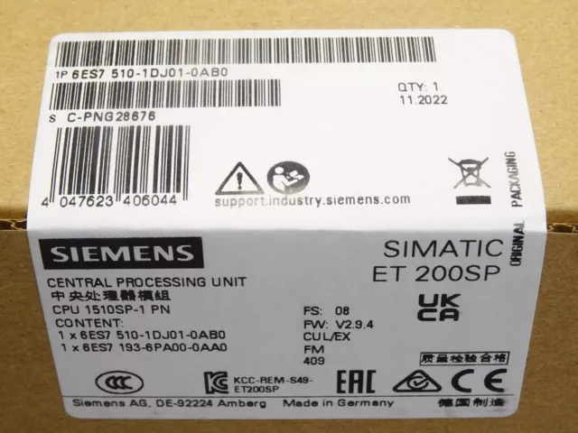 New Siemens 6ES7 510-1DJ01-0AB0 6ES7510-1DJ01-0AB0 CPU 1510SP-1 PN for ET 200SP