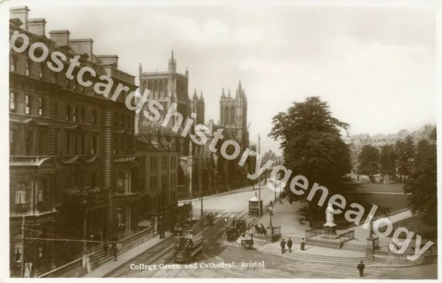 Vintage Bristol Postkarte, College Green und Kathedrale, Wollstein Bros