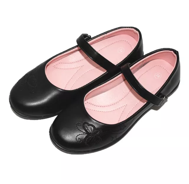 Girls School Shoes Black Flat Comfortable Party Shoes Kid Infant Teen Sizes UK