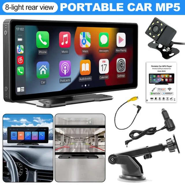 9" Portable Wireless Apple Carplay Android auto Car Stereo Radio FM Bluetooth 2