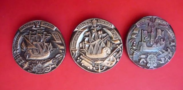 Set of 3 USSR Soviet Badge Ship Russian Sailing Fleet Battleship Boat of Peter 1