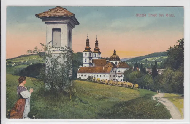 AK Graz, Mariatrost, Kirche, betende Frau, 1917