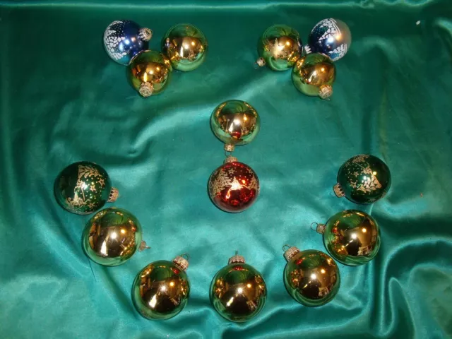 Konvolut 15 alte Christbaumkugeln Glas gold grün rot Vintage Weihnachten (Nr.272