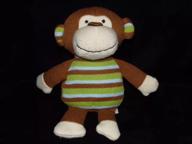 Russ monkey soft toy brown stripe comforter Knitties knitted