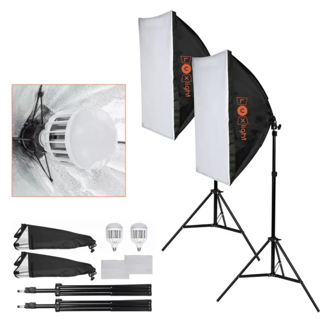 2 LED Softbox Lighting Kit | Portable Photo Video Studio Lights & Reflector