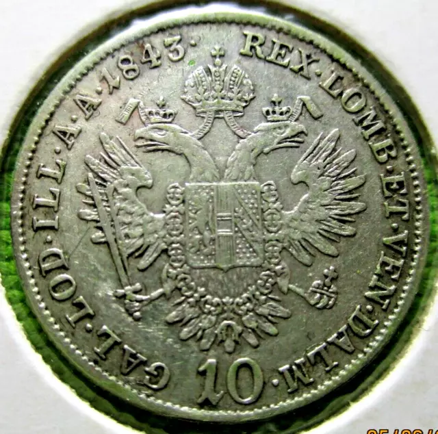1843 A Austria 10 Kreuzer Coin  - 17/6/23