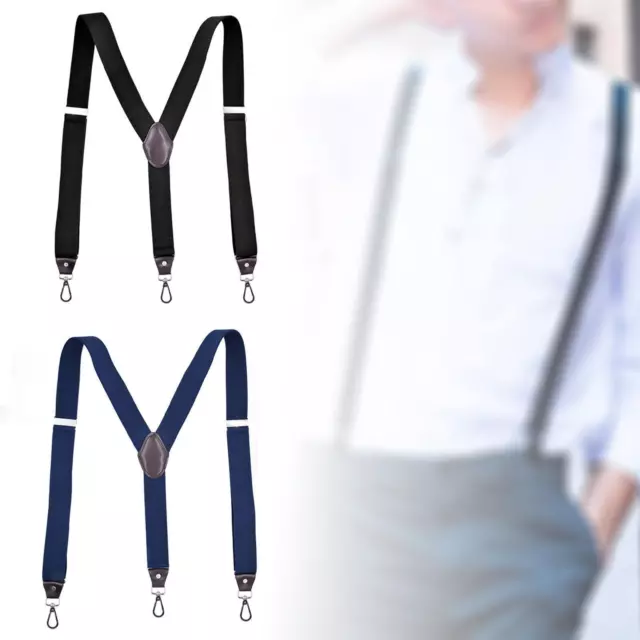 Fashion Men's Suspenders 3 Hooks Adjustable Heavy Duty Unisex Strap Solid Color