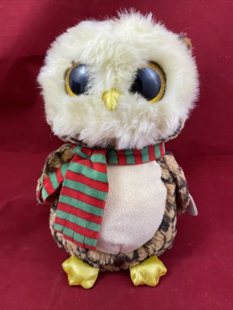 Ty Beanie Baby Wise the Owl Holiday Owl with red/green Scarf 9" Tall