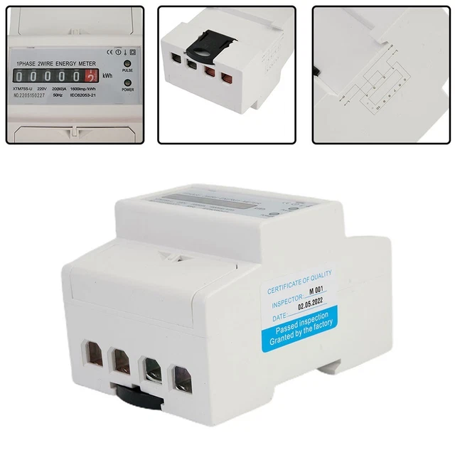 1 X Digitale Singolo Fase 4 Filo Guida Din 20 (80) A Elettronica Kwh