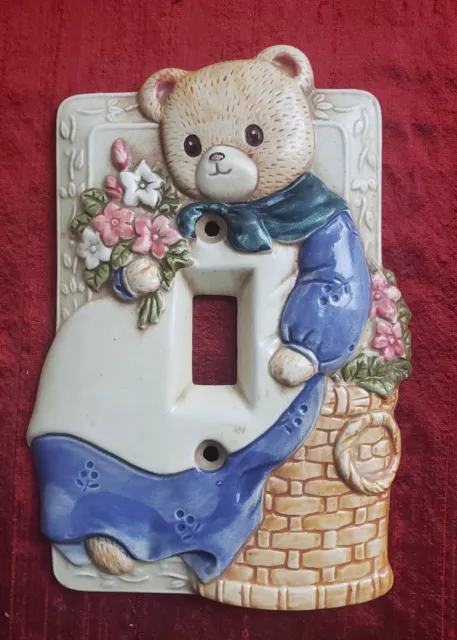 Vintage  Mama Teddy Bear Ceramic Light Switch Plate Cover 3D Takahashi Japan