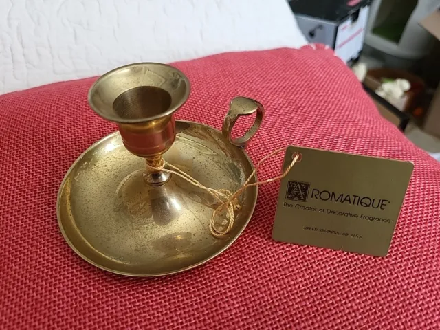 Vintage Brass Chamber Stick Candle Holder With Finger Loop Ring  & Drip Tray 4"