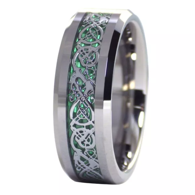 Green Celtic Dragon Tungsten Ring 8mm Mens Womens Wedding Band Sizes 6-17 2