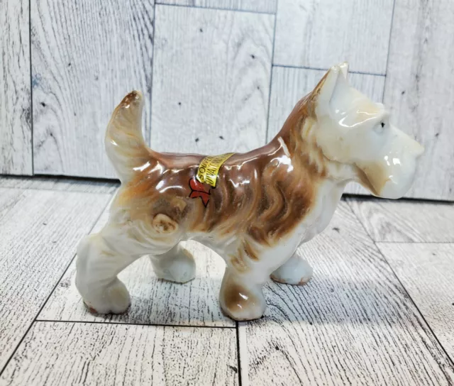 Vintage Schnauzer Porcelain 3" Dog Figurine Japan Souvenir Of Owatonna, Minn