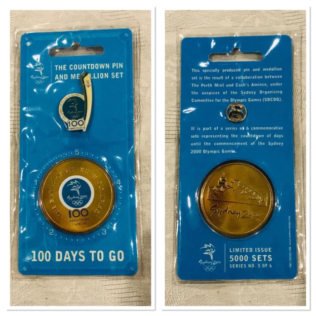 Sydney, 2000 Olympic Games countdown pin and medallion set 100 days to go￼