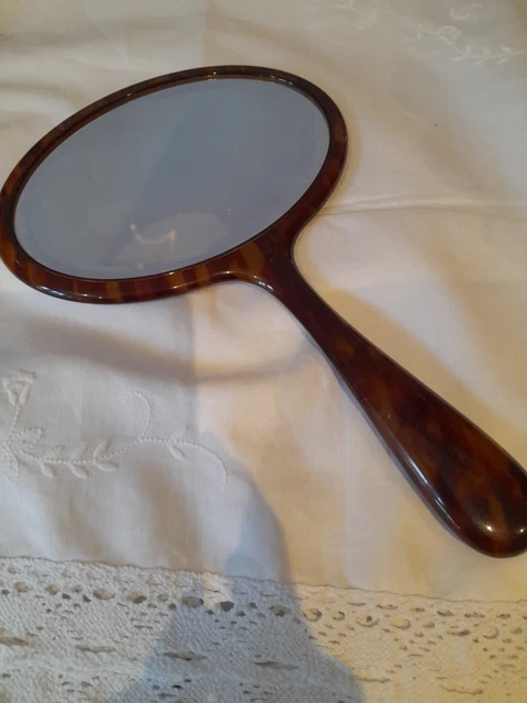 Vintage Bakelite Hand Mirror Tortoiseshell Look
