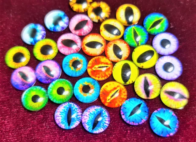 12mm x 10 pcs  ANIMAL EYE GLASS CABOCHONS  FLAT-BACK JEWELRY MAKING X 5 PAIRS 
