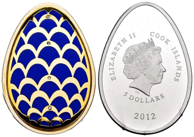 Cook Islands $5 Imperial Faberge in Cloisonne Pine Cone Egg silver coin 2012