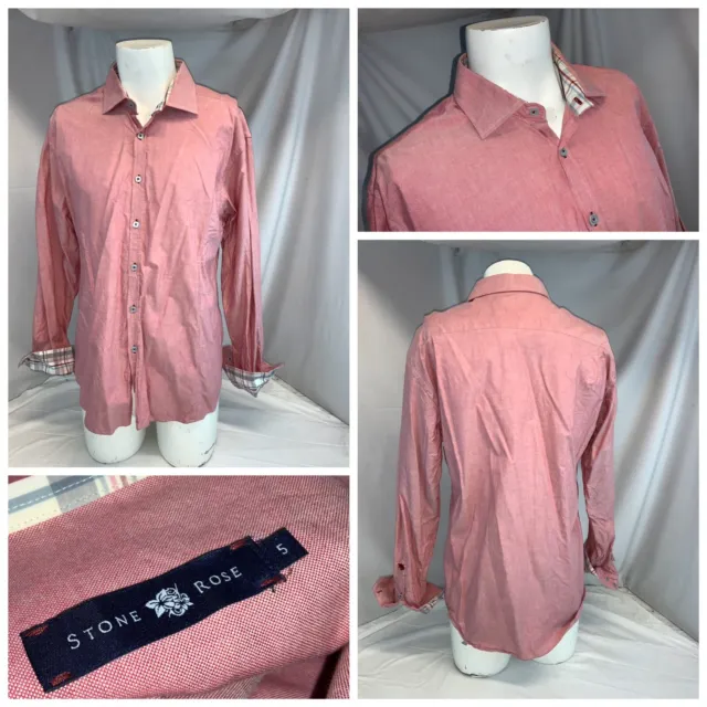 Stone Rose Flip Cuff Shirt L Men Pink 100% Cotton Turkey Cuff YGI D0-54