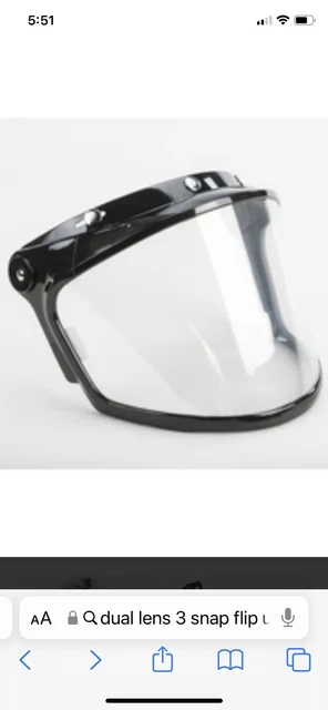 Dual Lens Flip Up Visor 3 Snap Universal GMAX 72-0017 Clear Snowmobile Sled
