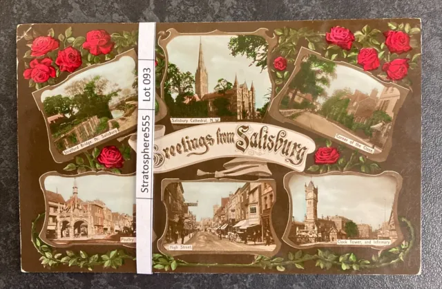 Vintage Postcard 1909 Greetings From Salisbury Wiltshire