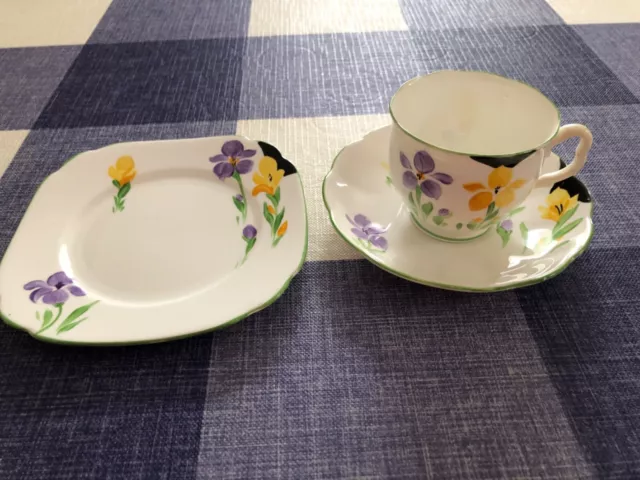 Royal Albert crown China Tea cup saucer and square tea plate painted deco patern