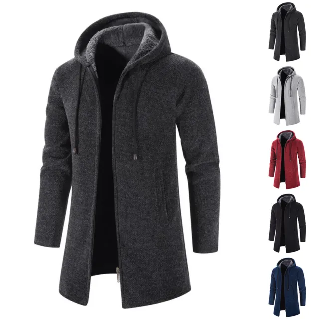 Mens Winter Warm Hoodies Thick Fleece Long Sleeve Coat Sweater Jacket AU