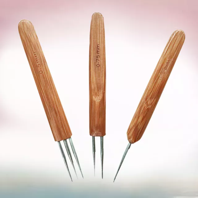 3 piezas herramienta de trenzado de cabello ganchos de ganchillo de bambú aguja de tejer