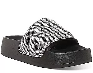 Madden Girl BLACK MULTI Women's Estie Rhinestone Quilted Slide Sandals, US 9